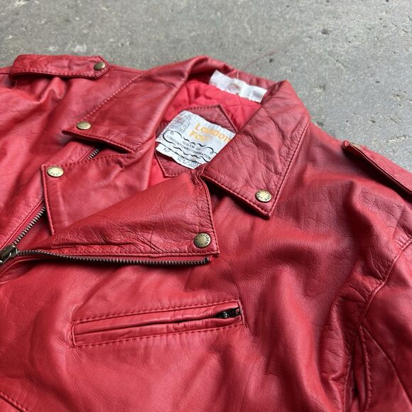 Rare Vintage London Fog Red Leather Moto Jacket Women’s 12 Made in Korea 80s - Picture 13 of 16